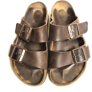 Birkenstock Arizona brown oiled distressed leather sandals